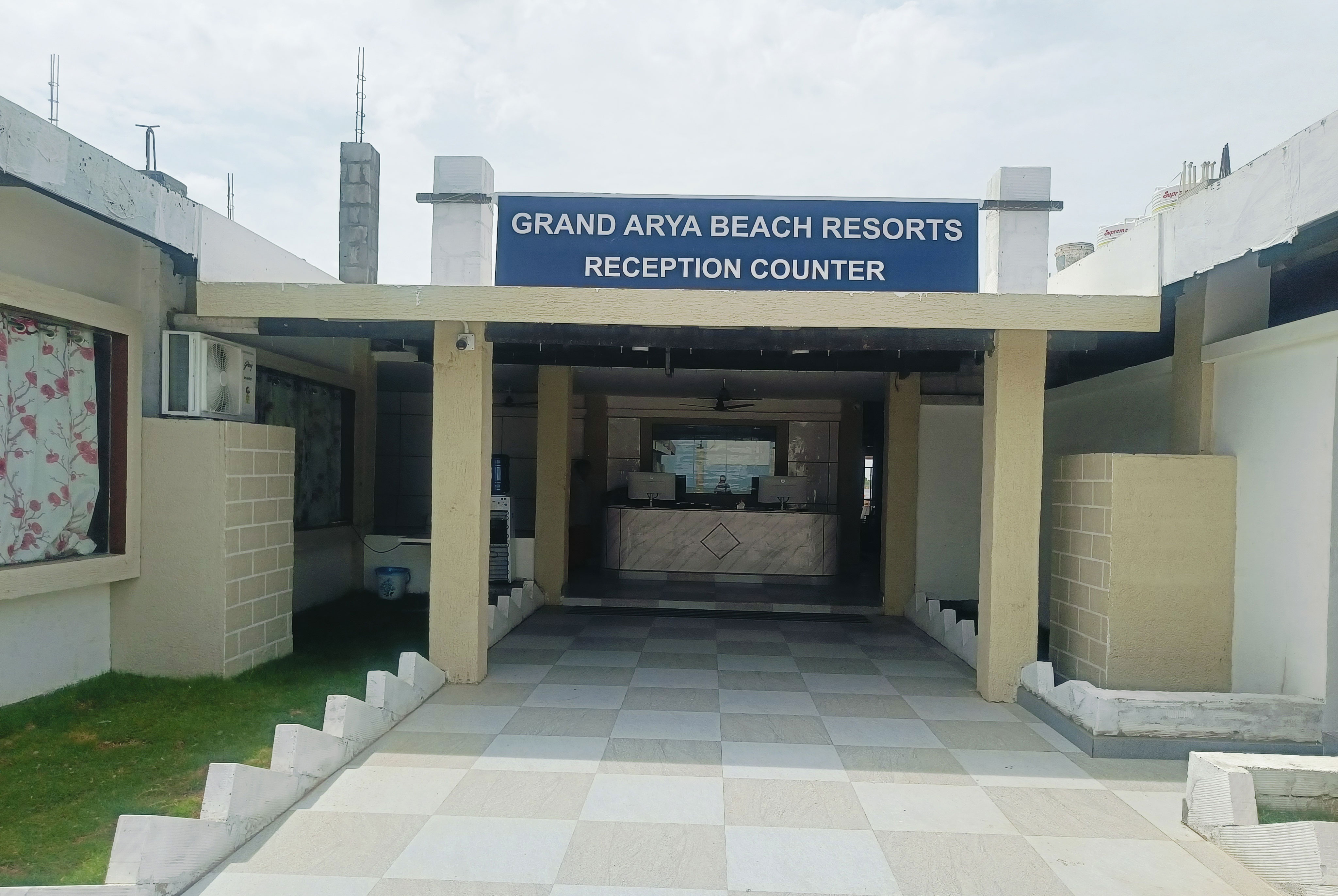 Grand Arya Beach Resorts reception area in Chirala