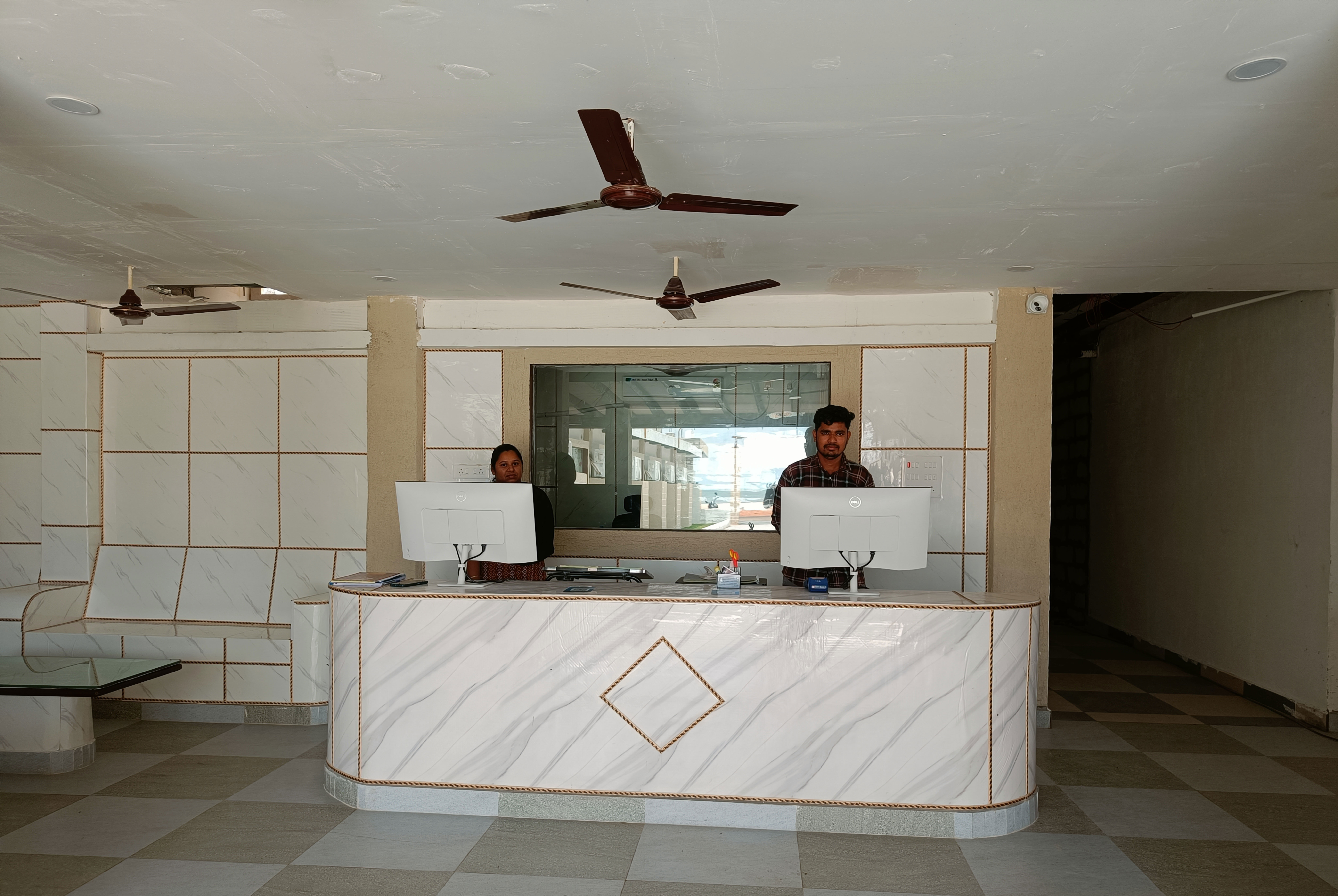 Grand Arya Beach Resorts reception area in Chirala